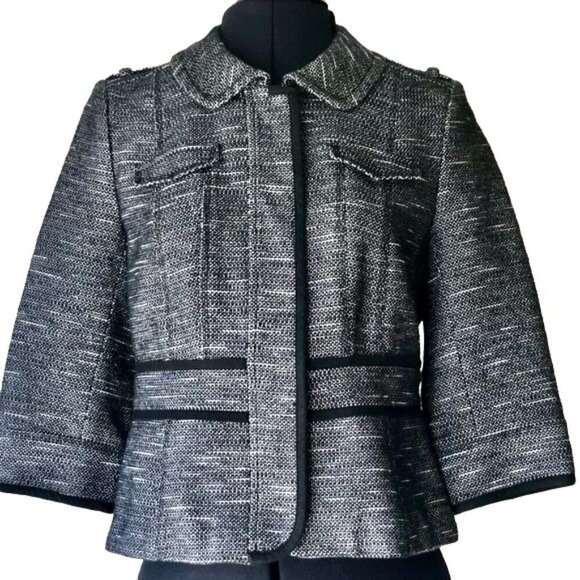 Halogen Textured Blk & White Woven Textured Blazer 8P - Picture 2 of 11